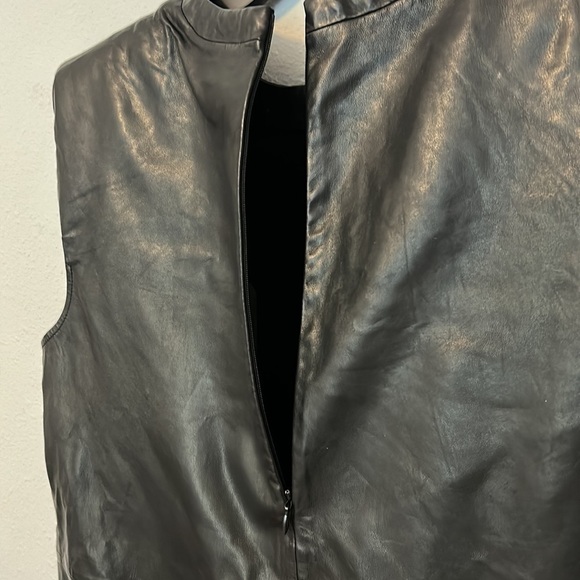 AllSaints Mika Padded Shoulder Leather shift mini dress, black, women’s size 4. - Picture 4 of 8